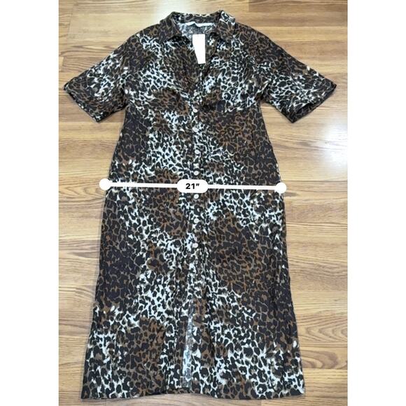 VERONICA BEARD Seki Leopard Print Linen Midi Dress In Brown 14 /Large - Picture 8 of 13